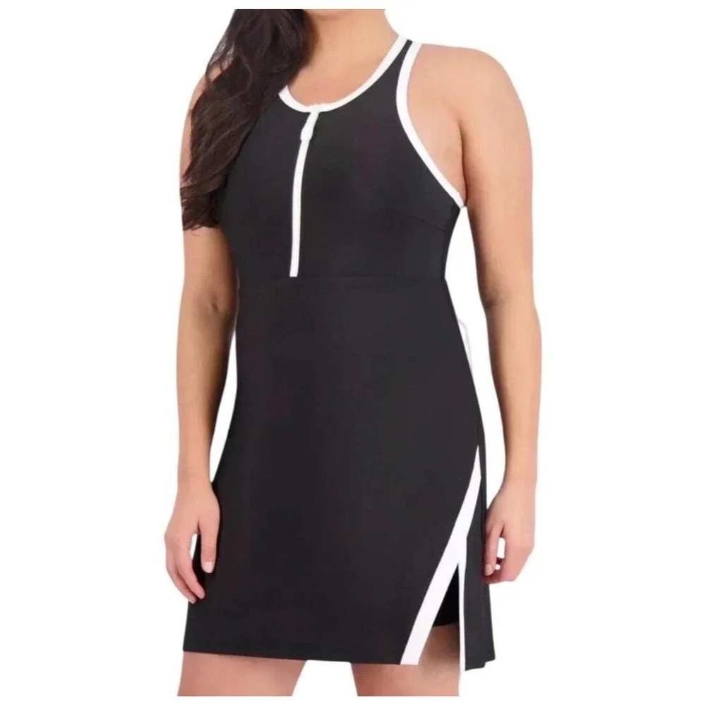 SAGE Collective Black White Quarter Zip Active Tennis Dress Shorts Small